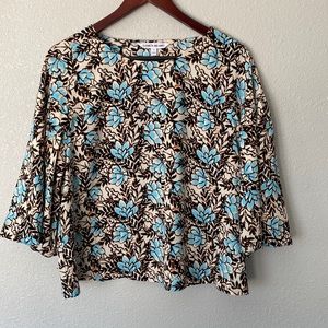 Elizabeth and James blue brown floral print blouse